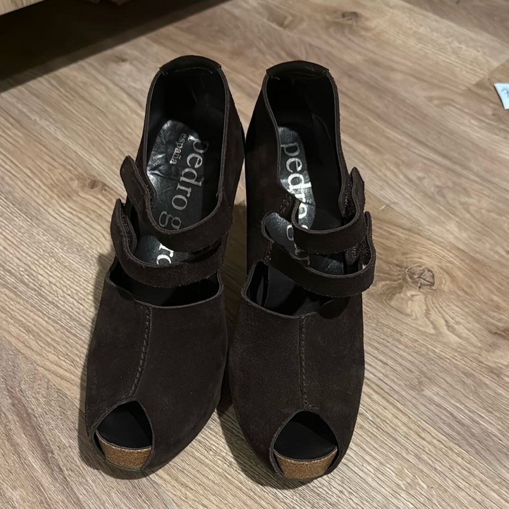 Pedro Garcia Dark Brown Suede Peep-Toe Ankle Booties